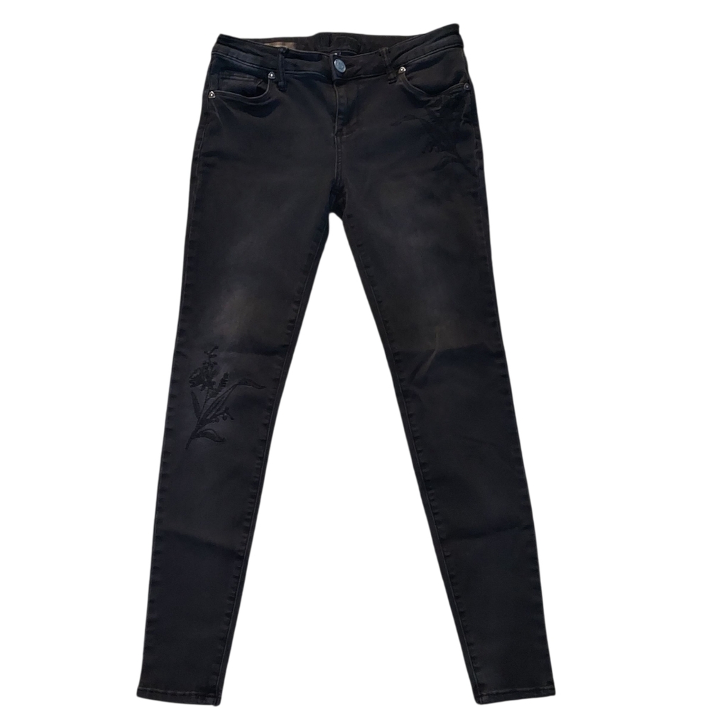 Kut From The Kloth Jeans Black VIV Toothpick Skinny Denim Jeans Embroidered
